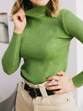 christmas outfit Dodobye Long Sleeves Skinny Solid Color Split-Joint High Neck Sweater Tops