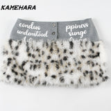 Dodobye Sexy Low Waist Leopard Print Fur Patchwork Letter Print Heavy Waist Spicy Girl Lifting Hip Short Skirt Female Clothing