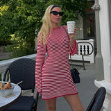 thanksgiving outfit Dodobye Striped Knit Short Dress For Women Casual O Neck Long Sleeves Mini Dresses Female 2024 Autumn Fashion Chic Beach Vestidos Lady