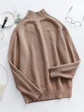 christmas outfit Dodobye Stylish Long Sleeves Loose Solid Color High-Neck Sweater Tops