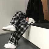 Dodobye Black Plaid Woman Pants Casual  4XL Loose Wide Leg Trouser Retro Teens Harajuku Lace Up Hip-hop All-match Streetwear