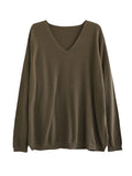 christmas outfit Dodobye Long Sleeves Loose Solid Color V-Neck Sweater Tops