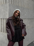 christmas outfit Dodobye 2024 Chic Wine Red Women's Lapel Leather Jacket Fashion Belted Long Sleeves Cropped Biker Coat Autumn Female New High Streetwear