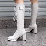 thanksgiving outfit Dodobye 2024 Womens Knee Boots 36.5cm Toe Platform 1.5cm Lace-up Size 32-48 Fashion S4277