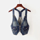 Dodobye 2025 Summer Vintage Sling Denim Vest Women Waistcoat Casual Cowboy Sleeveless Jacket Korean Slim Short Jeans Vests Coat