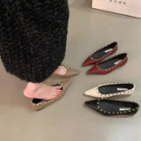 Dodobye New Footwear Fashion Designer Rivet Ladies Flats With Shoes Pointed Toe Shallow Women Flats Boat Shoes Female Slides