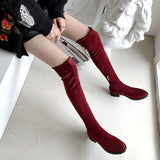 thanksgiving outfit Dodobye 2024 Autumn Over Knee High Boots Fur Fashion Shoes 4cm High Heels Soft Flock Stretch Botas Big 43