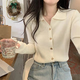 Dodobye Knit Women Spring 2025 New Polo Collar Button Base Long sleeve Inner wear Crop Cardigan Sweater Top Autumn and Winter