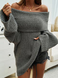 christmas outfit Dodobye Flared Sleeves Long Sleeves Solid Color Off-The-Shoulder Sweater Tops