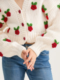 thanksgiving outfit Dodobye Women Knit Cardigan Long Sleeve Flowers Button Closure Fall Casual Jacket Sweater