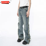 Dodobye Hip Hop Men'S Denim Pants Spring Autumn High Street Vibe Personalized Ragged Edge Splicing Jeans Trendy Designer Male Trousers