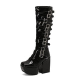 thanksgiving outfit Dodobye Women Knee High Boots Toe Chunky Heels 12cm Platform Hill 6cm Size 47 48