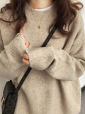 christmas outfit Dodobye Simple Loose Long Sleeves Round-Neck Sweater Tops Pullovers