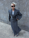 christmas outfit Dodobye Elegant Grey Waist Up Wool Blends Long Jacket Women's Chic Lapel Collar Single Breasted Overcoat Temperament Lady Outerwear 2024