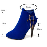 thanksgiving outfit Dodobye 2024 Ankle Boots Pointed Toe Thin Heels Flock Buckle Big Size 30-50 Black Blue Red S2677