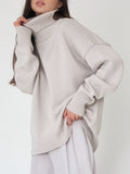 christmas outfit Dodobye Long Sleeves Loose Solid Color High Neck Knitwear Pullovers Sweater Tops