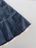 Dodobye Women Blue A-line Denim Skirt Vintage Aesthetic Y2k Patchwork Lace Jean Skirt Harajuku Korean Cowboy Skirts 2000s Clothes Summer