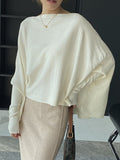 christmas outfit Dodobye Batwing Sleeves High-Low Solid Color Boat Neck Knitwear Pullovers Sweater