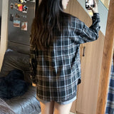 Dodobye Harajuku Y2k Plaid Shirt Women Streetwear Loose Long Sleeve Vintage Blouse American Oversize Casual Bf Single Breasted Tops