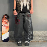 Dodobye 90s Streetwear Y2k Jeans Embroidered Pattern Men Women Loose Wide Leg Pants Retro Harajuku Trend Punk Hip hop Street Casual Straight Pants