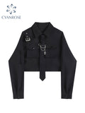 Dodobye 2025 Women Blouses Harajuku Punk Streetwear Black Casual Gothic Tie Blouse Vintage Long Sleeve Loose Turn Down Collar Shirt Tops