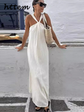 Dodobye Elegant Off Shoulder Hang Neck Dress For Women Loose Sleeveless Backless Female Midi Dresses 2024 Summer Loose Lady Beach Robes