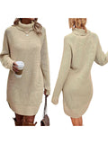 thanksgiving outfit Dodobye Women s Fall Mini Dress Long Sleeve Turtleneck Solid Color Knitted Dress Casual Sweater Dress