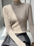 christmas outfit Dodobye Casual Skinny Long Sleeves Solid Color Half Turtleneck Sweater Tops