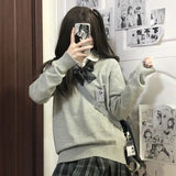 Black Friday Dodobye Jk Pullover Sweater Women Japan Solid V-Neck Thin Loose Pretty Style Knit Fashion Casual Lazy Sweet School Girl All Macth Jumper