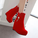 thanksgiving outfit Dodobye Sexy Red Women Ankle Boots Round Toe Wedges High Heel 11cm Flock Suede Big Size 42 43 Red Female Booties