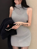 Dodobye 2025 Autumn Elegant Knitted Suit Woman Black Sweater Tops Slim Bodycon Sleeveless Dress Casual Y2k Mini Dress Korean Fashion Set