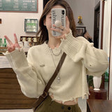 Black Friday Dodobye Y2K Ripped Knitted Crop Sweater Women Autumn Fashion Long Sleeve Tassel Pullover Korean Loose Streetwear Hollow Out Chic Jumper