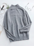 christmas outfit Dodobye Stylish Long Sleeves Loose Solid Color High-Neck Sweater Tops