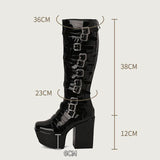 thanksgiving outfit Dodobye Women Knee High Boots Toe Chunky Heels 12cm Platform Hill 6cm Size 47 48