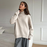 Dodobye Oversize Solid Women Knitwear Turtleneck Patchwork Pleated Female Sweater 2025 Autumn Winter Full Sleeve Casual Lady Pullover