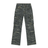 Dodobye American Style Side Panel Large Pocket Camouflage Workwear Jeans Pants High Street Straight Tooling Denim Trousers