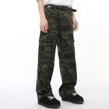 Dodobye High Street Men'S Camouflage Jeans Washed Big Pockets Cargo Trousers Straight Wide Leg Trendy Male Denim Pants New