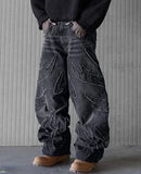 Dodobye 90s Streetwear Y2k Men Baggy Jean Hip Hop Retro Harajuku Light Distressed Pants Oversized Embroidered Harajuku Gothic Wide Leg Pants Streetwear