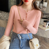 Black Friday Dodobye Autumn Winter Sweater Women Korean Slim Button Solid Knitted Long Sleeve Pullover Fashsion Elegant Bottom Basic Female Jumpers