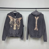 Dodobye Gothic skeleton print hoodies women zipper sweater dark series old rock street hiphop American retro women Y2K  hoodies