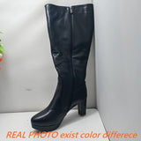 thanksgiving outfit Dodobye Sexy Female Long Boots Patent Leather Round Toe Block High Heel 11.5cm Platform 4.5cm Big Size 50 Dating Booty