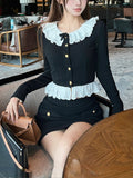 Dodobye 2025 Autumn Vintage Black 2 Piece Set Skirt Casual Sweater Tops + Sexy Bodycon Mini Skirt Korean Fashion Knitted Suit Woman Slim