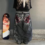 Dodobye 90s Streetwear Y2k Jeans Embroidered Pattern Men Women Loose Wide Leg Pants Retro Harajuku Trend Punk Hip hop Street Casual Straight Pants