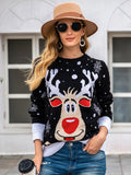 christmas outfit Dodobye Casual Loose Long Sleeves Printed Round-Neck Sweater Tops