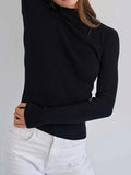 christmas outfit Dodobye Long Sleeves Skinny Solid Color Split-Joint High Neck Sweater Tops