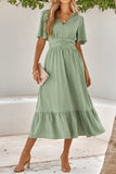 Dodobye-V Neck Ruffle Sleeve Long Dress