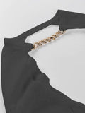 Dodobye-Metallic Chain Embellished Shrug Crop Sweater