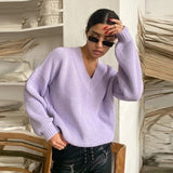 Black Friday Dodobye Casual Knitted V-neck Sweaters Women Vintage Loose Solid Thin Pullover Sweater Female Autumn Soft Chic Daily Street Outwear