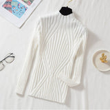 Black Friday Dodobye Pit Stripe Knit Sweater Women Korean Fall Winter Fashion Slim Elegant Solid Half High Collar Long Sleeve Pullover Basic Chic Top