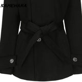 Dodobye Japanese Shibuya Streetwear Black Suit Jacket for Women Autumn Winter Small Waist College Style High-end Two-piece Sets